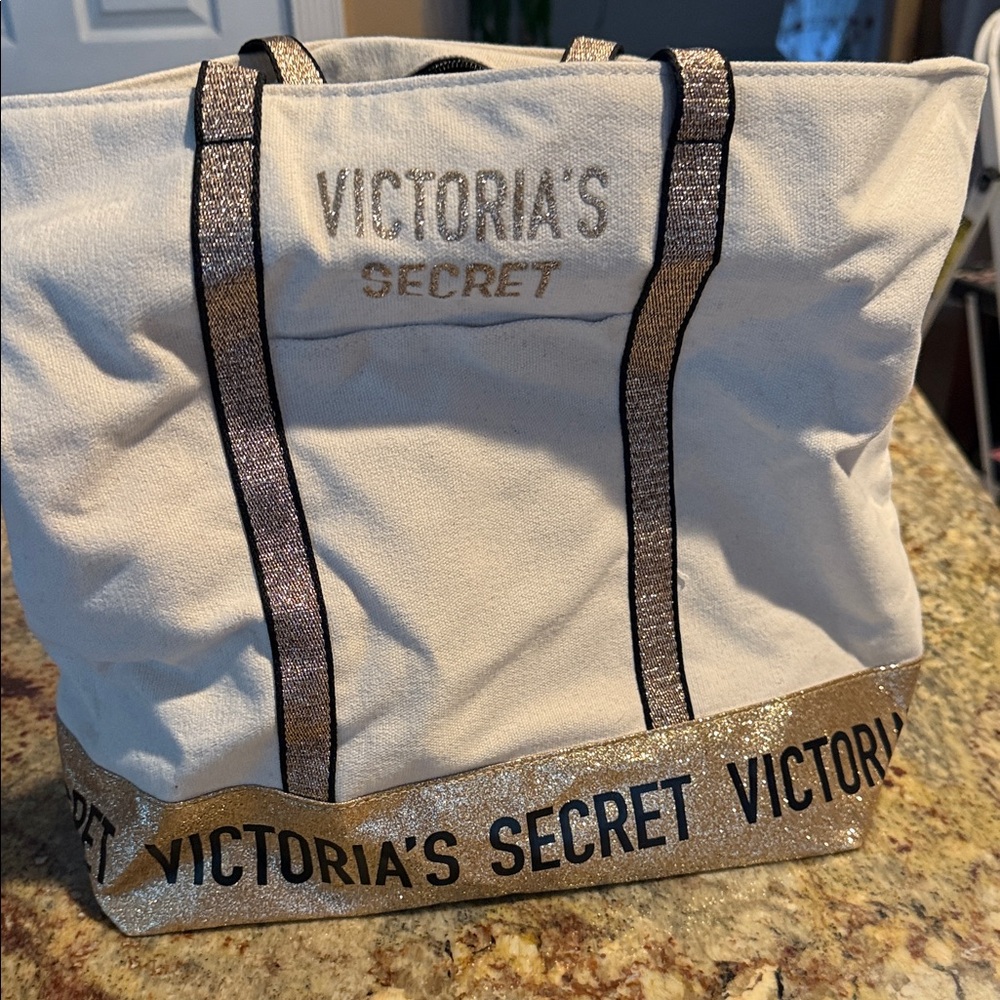 Victoria's Secret Glittery Black and Cream Tote - Picture 5 of 5
